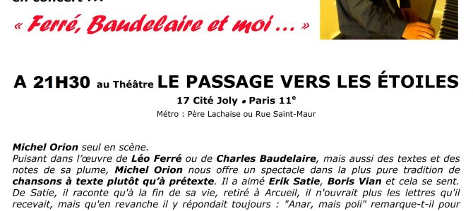 En concert à PARIS, mercredi 26 avril 2017 à 21h30, au Théâtre LE PASSAGE VERS LES ETOILES En concert à PARIS, mercredi 26 avril 2017 à 21h30, au Théâtre LE PASSAGE VERS LES ETOILES